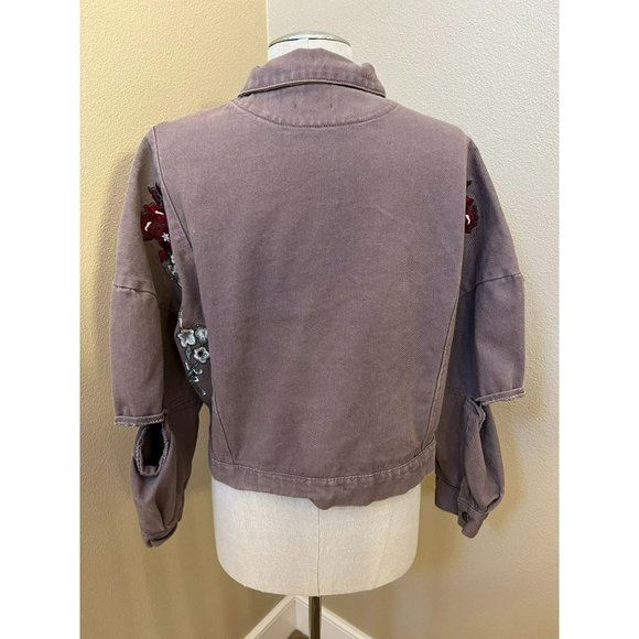 POL Women's Jacket Denim Floral Embroidered Snap Button Purple Size Medium - Picture 2 of 4